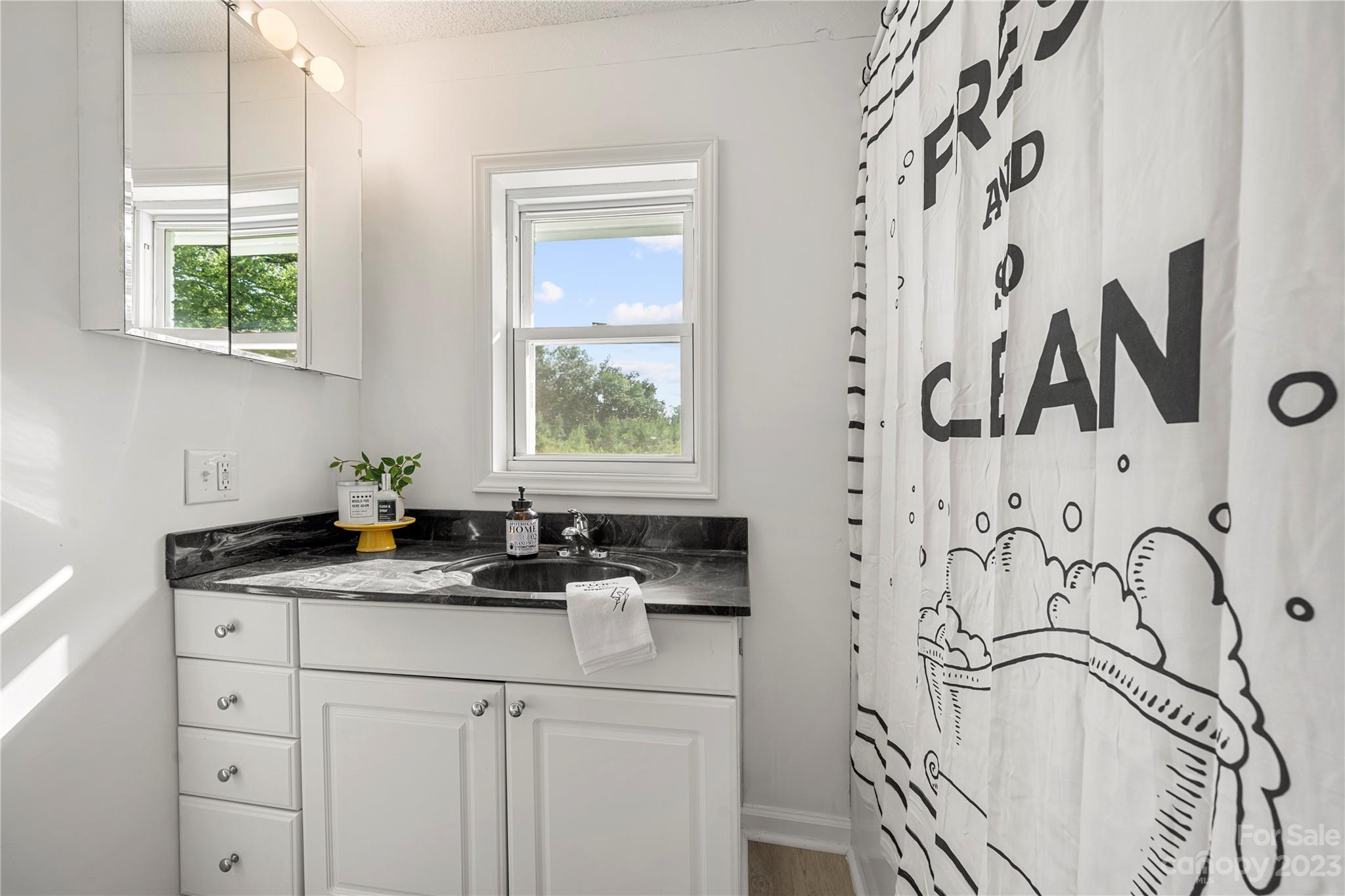 5836 Highway 601 Concord, NC 28025 - Photo 23 of 35 a bathroom with a granite countertop sink a window and a mirror