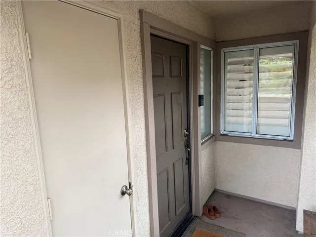 a view of a closet area with front door