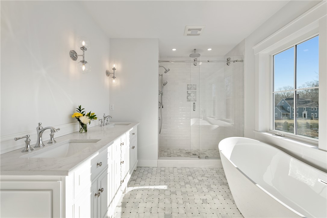 1 Knowlton Court Bristol, RI 02809 - Photo 26 of 45 Primary Bath with Marble flooring,soaking tub, walk-in Shower