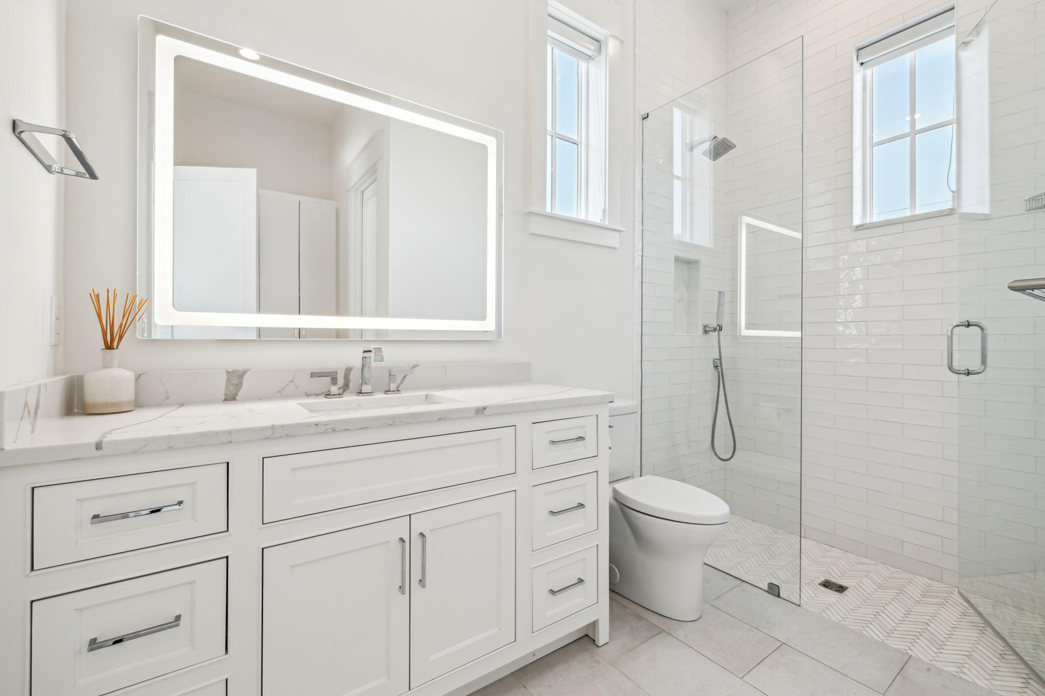 323 Pompano St Inlet Beach Inlet Beach, FL 32461 - Photo 26 of 79 a bathroom with a double vanity sink toilet and shower