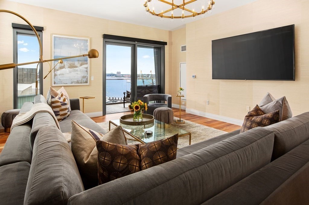 300 Pier 4 Blvd., Unit 8N Boston, MA 02210 - Photo 8 of 37 a living room with furniture and a flat screen tv