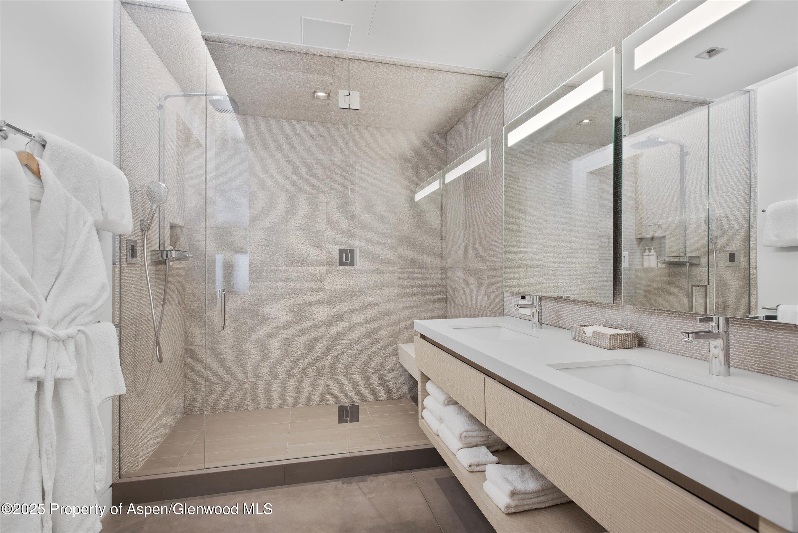 276 Coach Road Aspen, CO 81611 - Photo 34 of 54 a bathroom with a shower sink and mirror