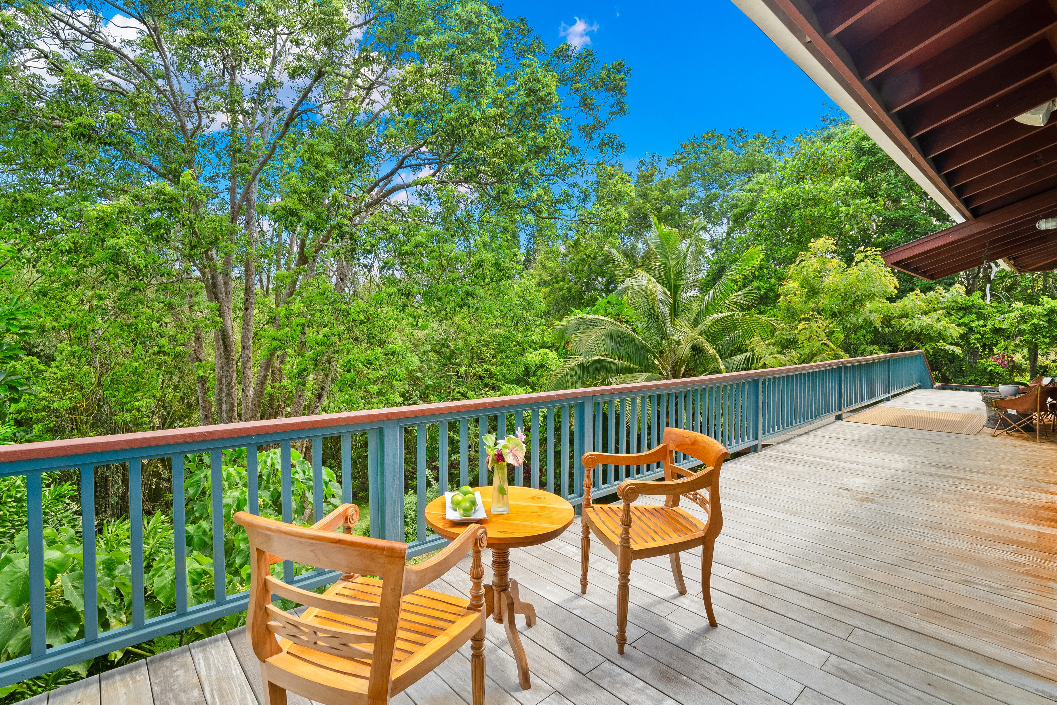 5728 Olohena Road Kapaa, HI 96746 - Photo 4 of 30 a view of a chairs and table on the wooden deck