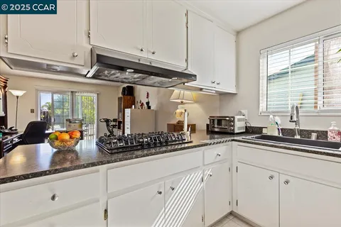 a kitchen with stainless steel appliances granite countertop a sink a stove and cabinets
