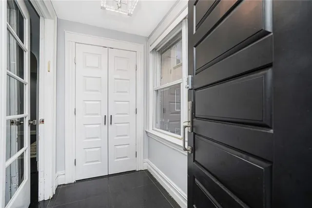 a view of an empty walk in closet