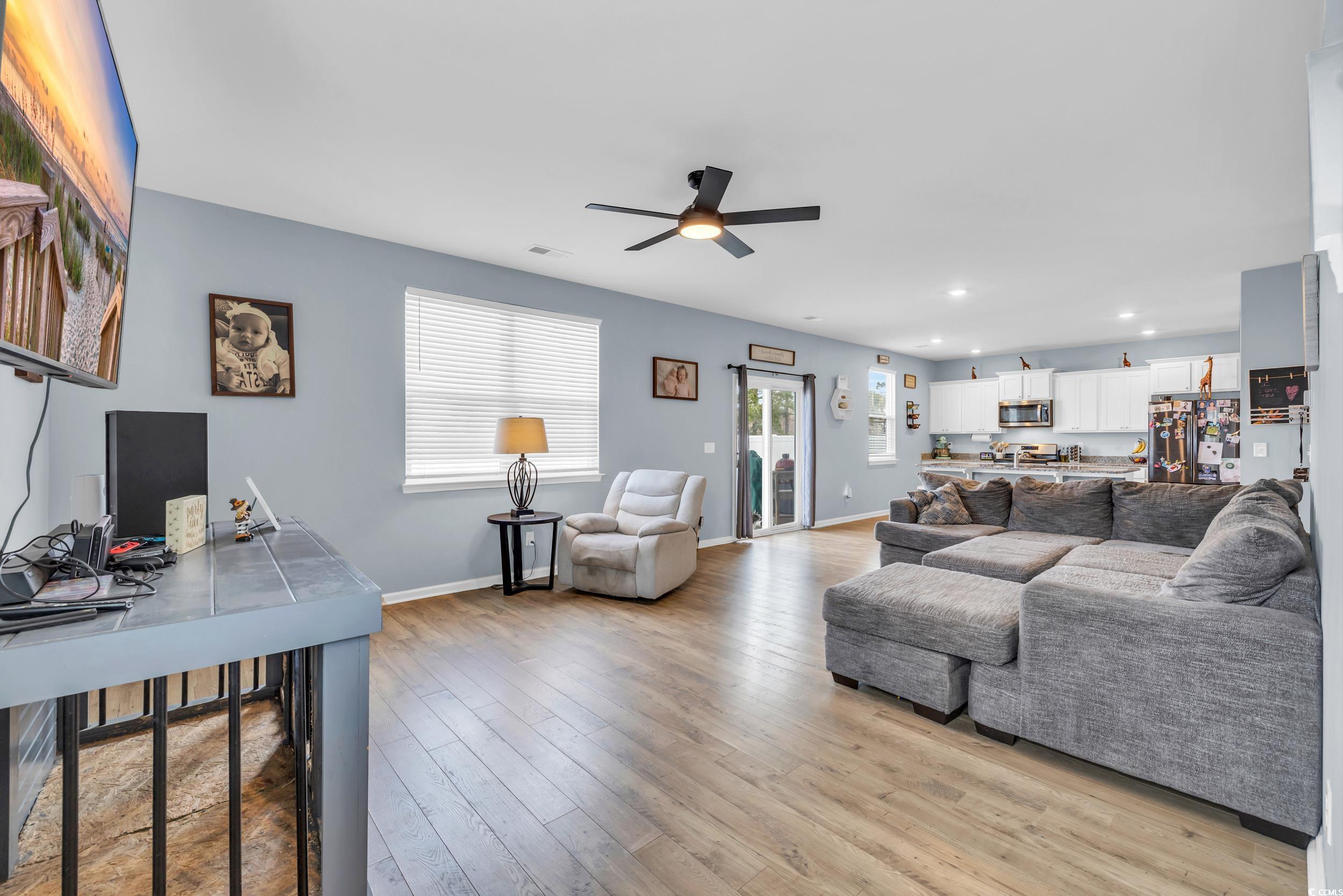 205 Black Pearl Way Myrtle Beach, SC 29588 - Photo 10 of 28 Living area with light wood-style floors, an office area, ceiling fan, and recessed lighting