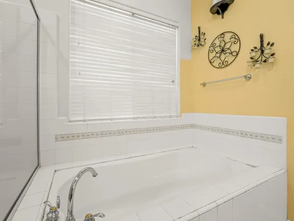 a bathroom with a bathtub