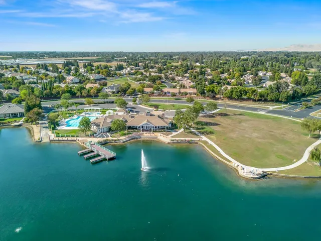 a view of a lake with a city