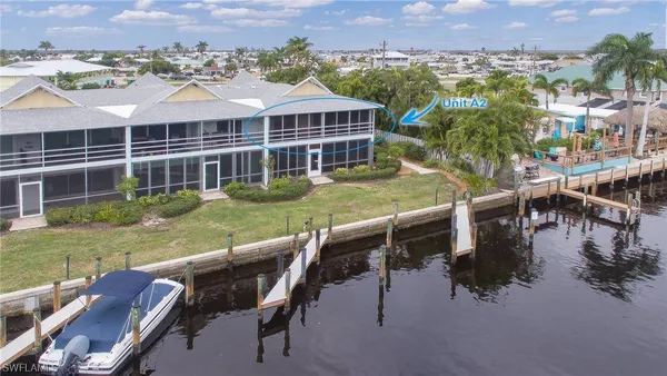 an aerial view of a house having outdoor space