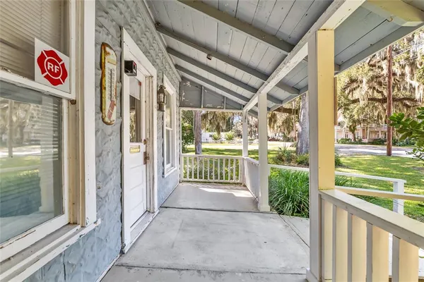 a view of porch with seating space