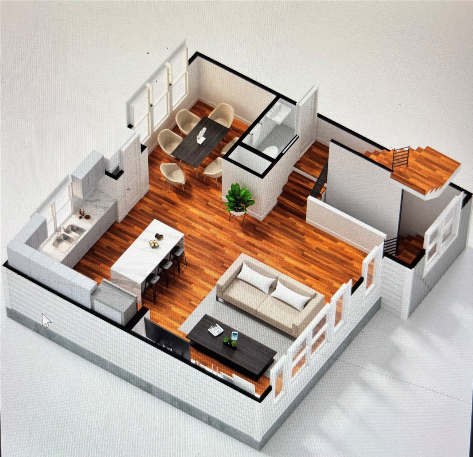 1032 Marcolin Street Houston, TX 77088 - Photo 4 of 25 2nd Floor rendering- Living, dining, kitchen, half bath