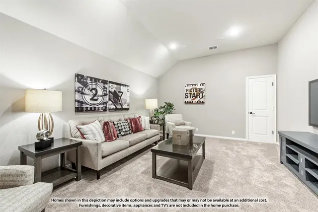 a living room with furniture and a rug