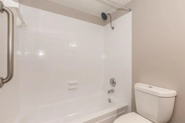 a bathroom with a toilet and a bathtub