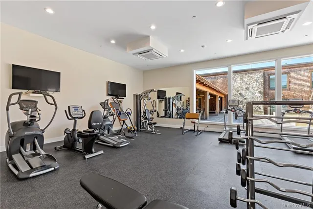 a view of a room with gym equipment