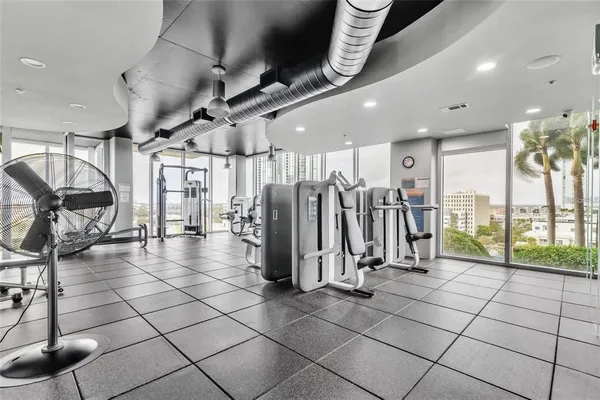 a room with gym equipment