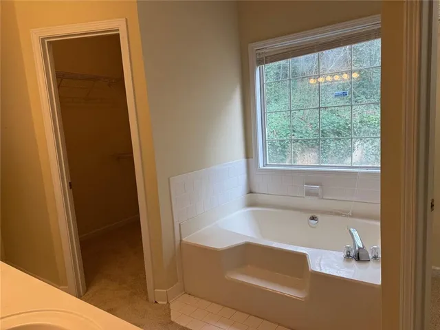 a bathroom with a bathtub