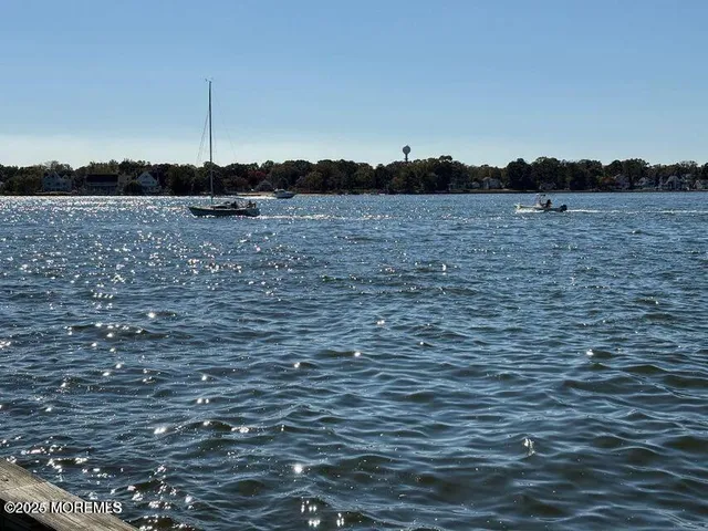 an aerial view of a house with a yard and lake view