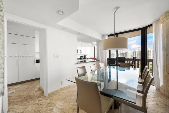 a dining room with furniture