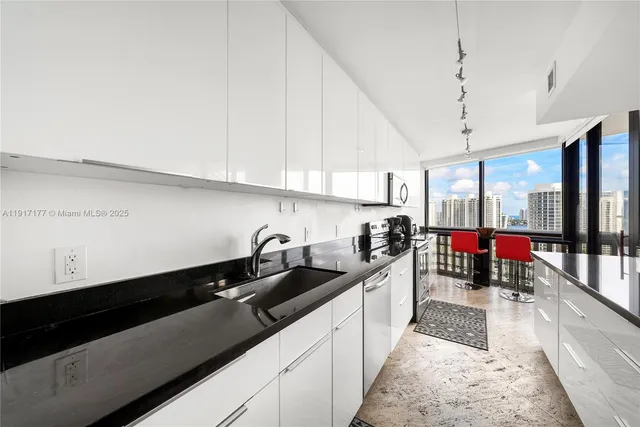 a kitchen with lots of counter top space