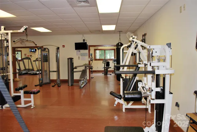 a view of a room with gym equipment