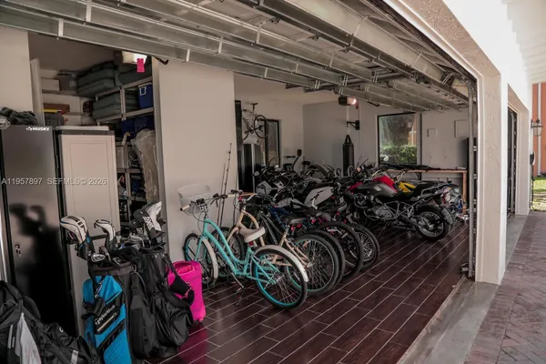 a view of a storage room with furniture