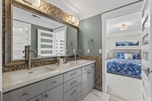 12308 Mariah Circle Draper, UT 84020 - Photo 81 of 293 Double vanity with integrated sinks and wall-mounted faucets
