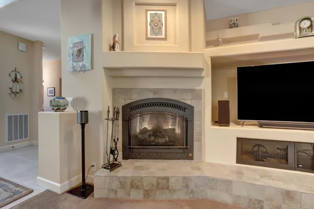 a lobby with furniture and a view of living room