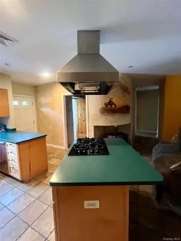 a kitchen with kitchen island stainless steel appliances a stove a sink and a refrigerator