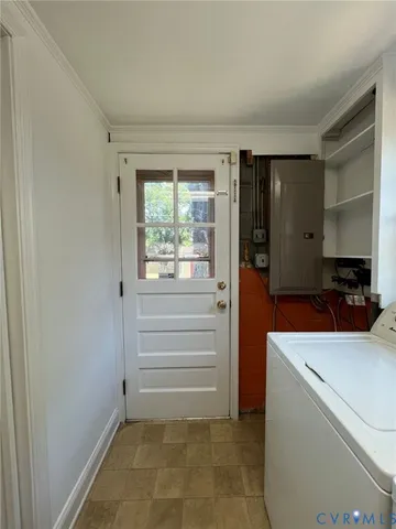 a storage room with washer and dryer