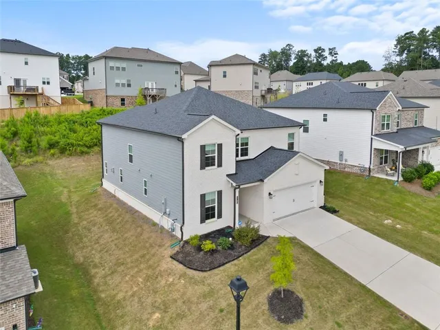 an aerial view of a house