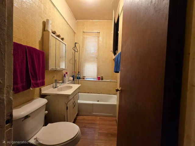 a bathroom with a sink a toilet a mirror and shower