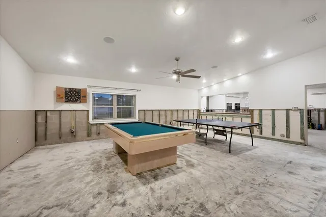 a view of a garage with storage