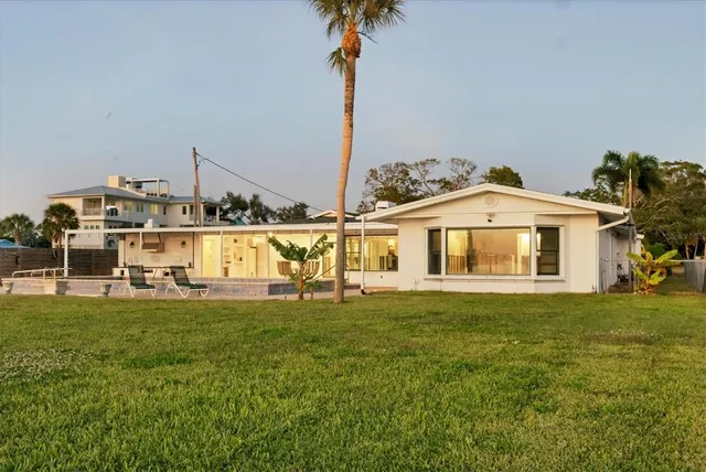 a view of a garden with a slide