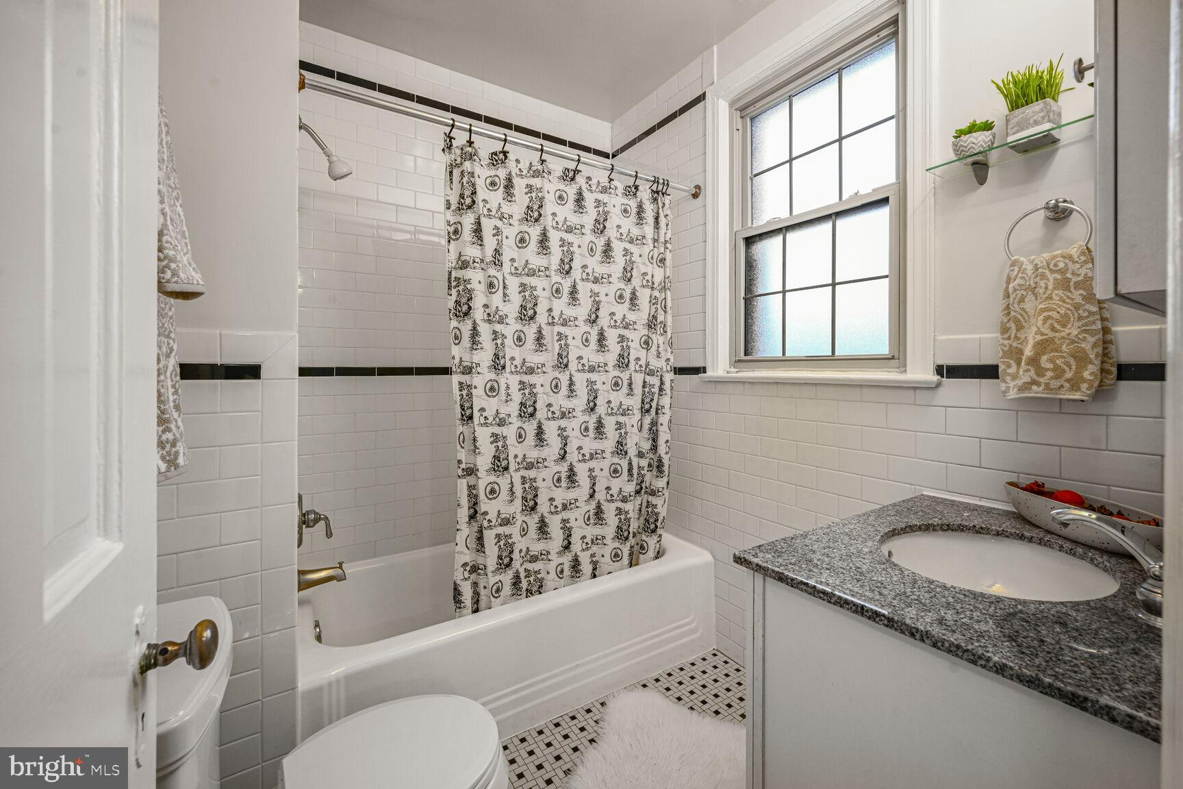 6722 3rd Street Northwest, Unit 203 Washington, DC 20012 - Photo 9 of 18 a bathroom with a granite countertop sink toilet and shower