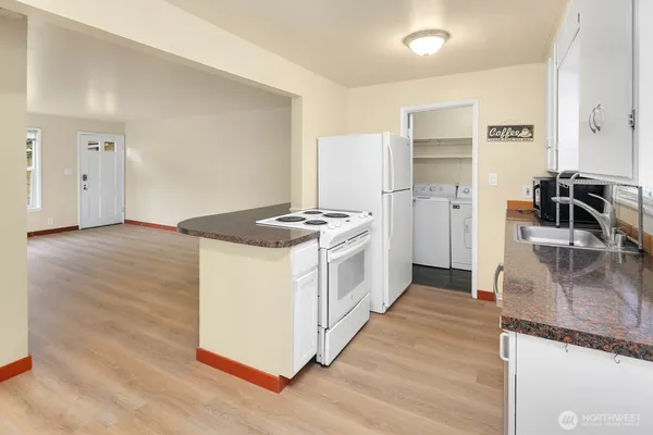 a view of a kitchen cabinets