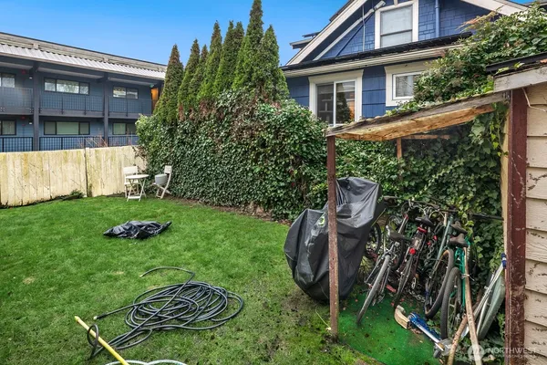 an aerial view of a house with outdoor space