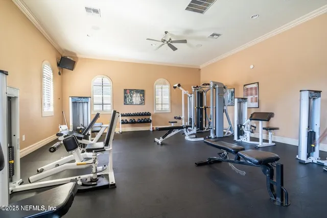 a view of a house with a yard and potted plants