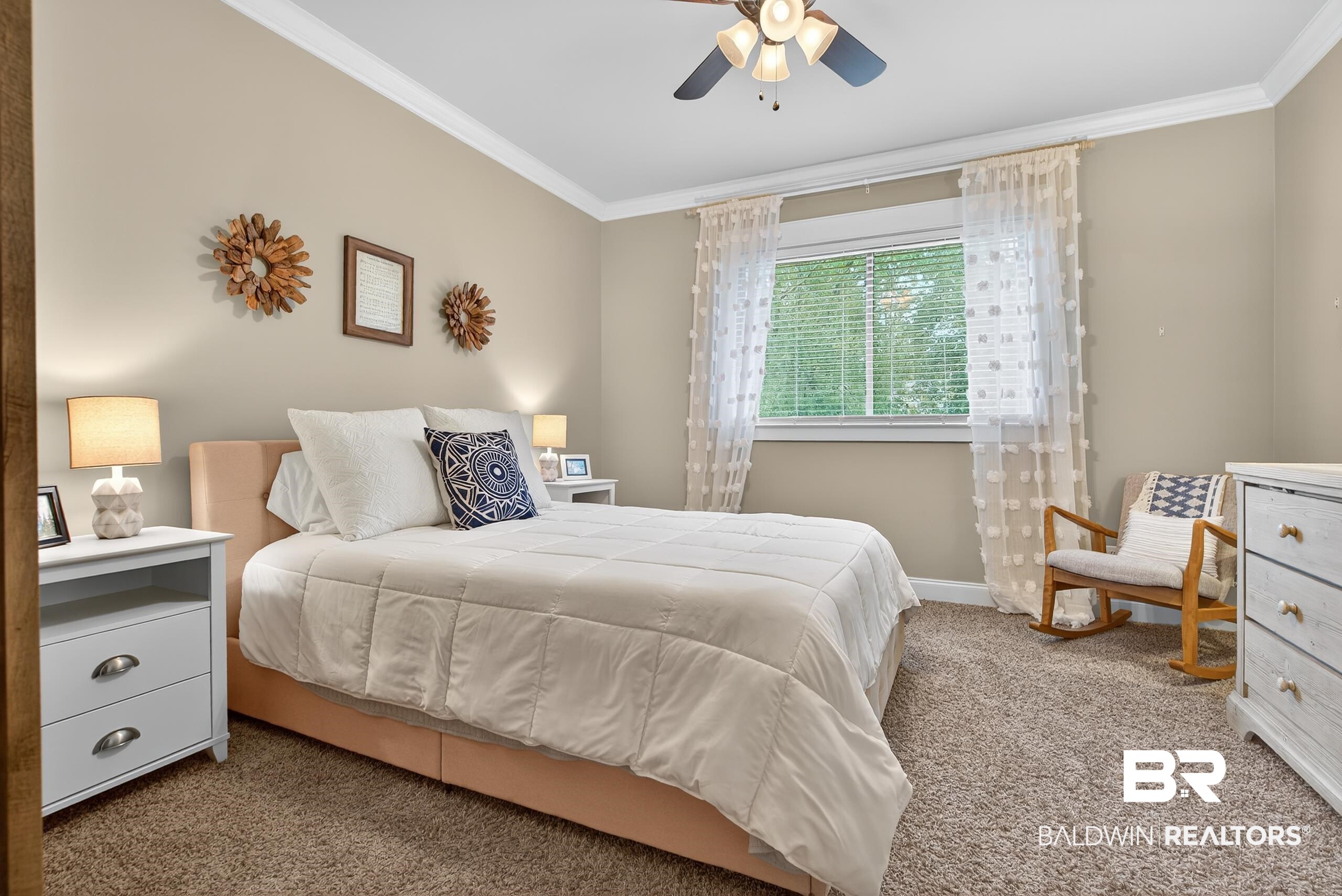 5517 Rabbit Creek Drive Theodore, AL 36582 - Photo 20 of 33 Bedroom with carpet flooring, crown molding, and ceiling fan