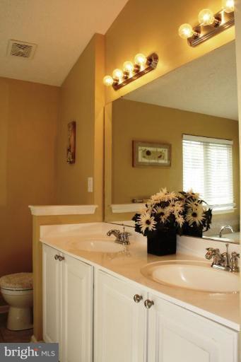 5627 New Forge Road White Marsh, MD 21162 - Photo 11 of 30 a bathroom with a sink a toilet and a mirror