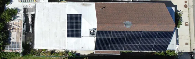 a view of a brick building