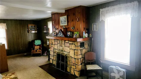 a fireplace with glass door