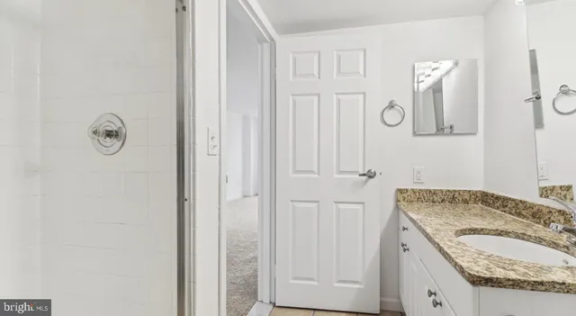 a bathroom with a sink and a mirror with toilet