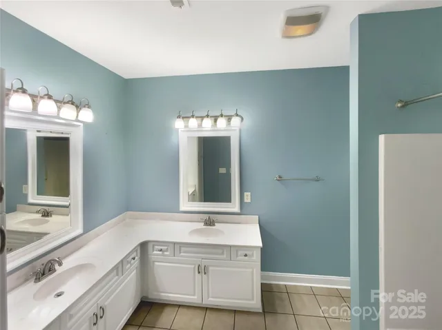 a bathroom with a sink a vanity and mirror