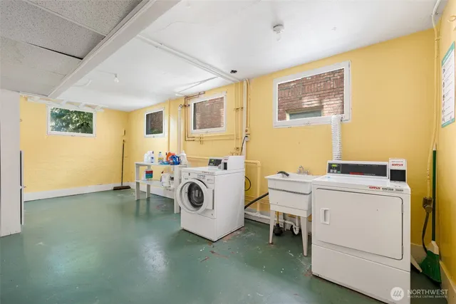 a utility room with dryer and washer