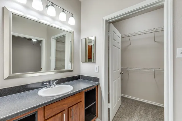 a bathroom with a sink a toilet and a mirror