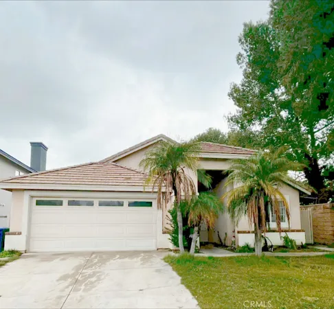front view of house with a palm tree