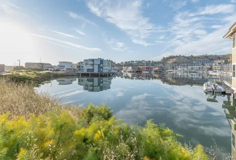 a view of a lake with a city