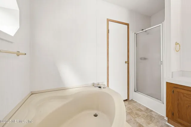 a bathroom with a bathtub