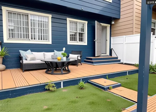 a view of backyard with a table and chairs