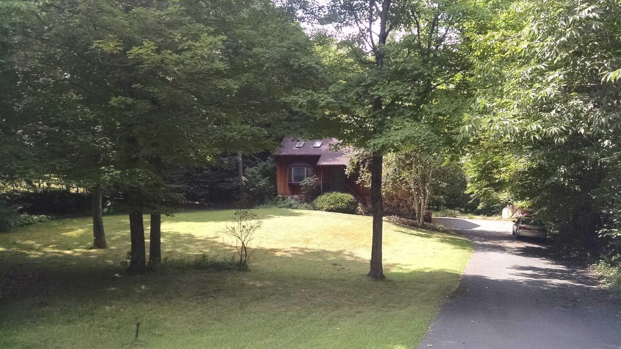 a view of a street with a tree